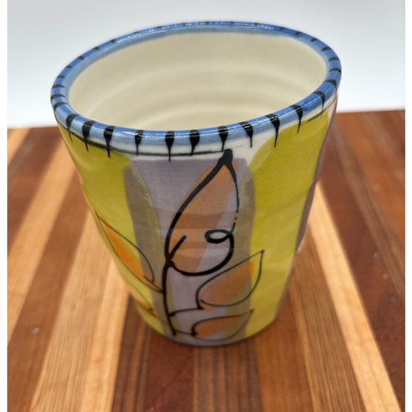 PARKER KUHNS ART POTTERY ECCLETIC COFFEE MUG DOGGIE HANDLE LEAF DESIGN SIGNED - Picture 2 of 9